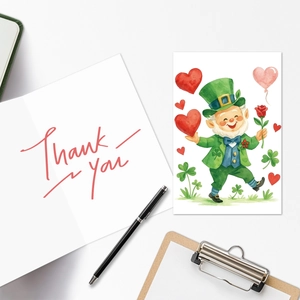 Detailset mit Aquarell-St. Patrick-Gnom-Karte und gefalteter Thank You Grußkarte