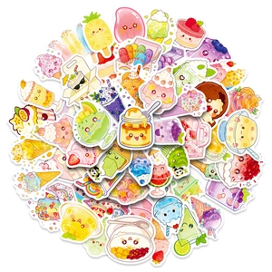 Set of 56 Kawaii summer dessert stickers for laptop, water bottle and travel luggage