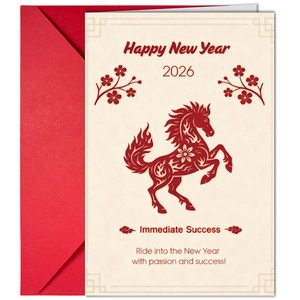 2026 Année Du Cheval Bonne Année Carte De Voeux Avec Enveloppe Rouge Style Papier Découpé Chinois Carte En Papier Couché