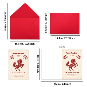 Carte de vœux Année du Cheval 2026 avec enveloppe rouge et motif étalon doré