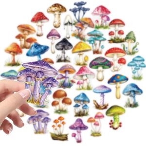 50 pieces of realistic mushroom PET transparent stickers with vivid watercolor designs