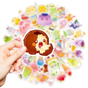 56Pcs cute cartoon summer dessert stickers for laptop and luggage decoration