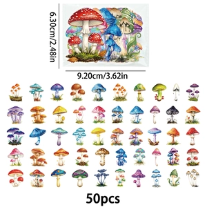 50 pieces of realistic watercolor mushroom PET stickers for laptop and bottle decor