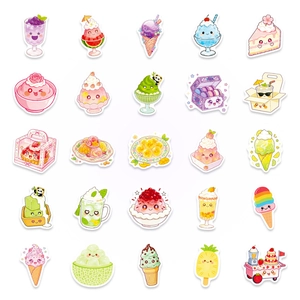 Set of 56 waterproof summer dessert stickers with cute kawaii ice cream and cake designs