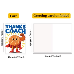 Detail view of foldable basketball coach thank you card with dimensions and measurements