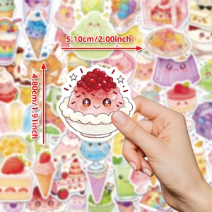 Close-up of waterproof summer dessert sticker showing size 5.1cm by 4.8cm dimensions