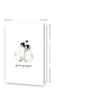 Size guide for 300GSM penguin greeting card and envelope measuring 4.72 by 7.08 inches