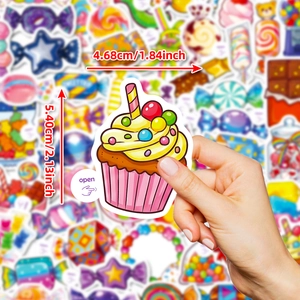 Detail showing dimension and cupcake design of these waterproof cartoon candy stickers