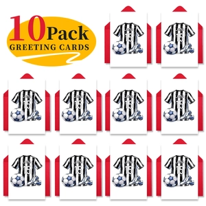 Set di 10 biglietti di auguri a tema calcio con buste rosse e design maglia acquerello