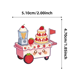 Close-up of strawberry dessert truck sticker showing 2.00x1.85 inch dimensions