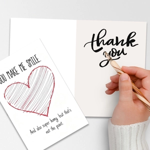 Romantic Valentine's Day greeting card set with envelopes and handwritten calligraphy