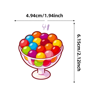 Cartoon candy jar sticker showing 4.94cm width and 6.15cm height dimensions for decor