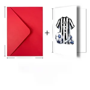 Dettaglio set biglietti d'auguri calcio 18x12cm con busta rossa coordinata inclusa
