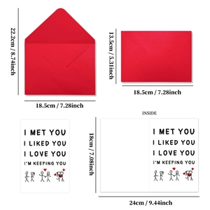 Detail view of anniversary card with romantic text and red envelope dimensions