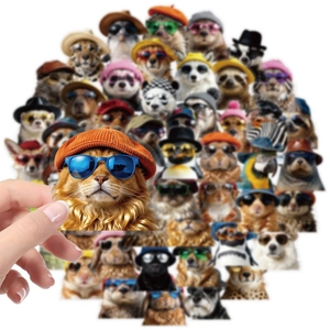 Autocollants en vinyle étanches montrant des chats cool avec lunettes et chapeaux