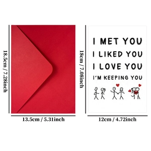 Romantic anniversary card set with red envelope and cute matchstick couple illustration