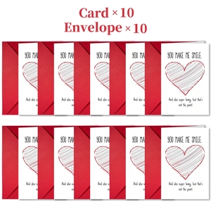 Set of 10 Valentine cards with red envelopes featuring romantic heart designs and messages