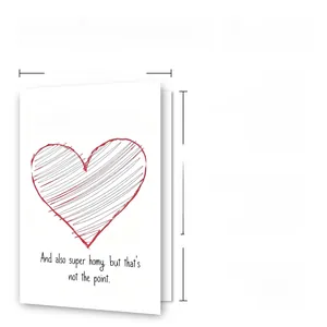 Detail view of 300GSM white heart Valentine card with 12x18cm size specifications