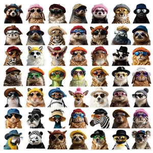 Autocollants Animaux Personnifiés Mignons Portant Des Lunettes De Soleil Et Chapeaux Imperméables PET Vinyle Décalcomanies Pour Ordinateur Bouteille Décoration