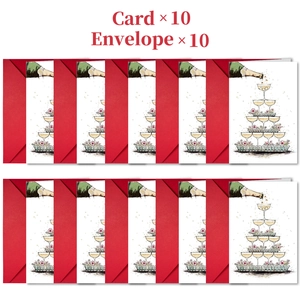 Set of 10 large wedding greeting cards with envelopes featuring hand-painted champagne design