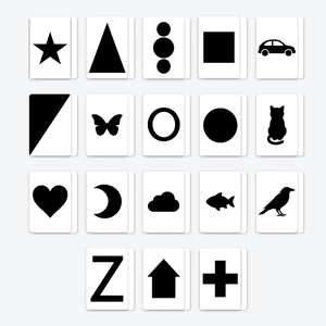 Set of 18 high-contrast black and white baby visual stimulation flashcards with geometric patterns