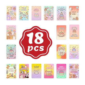 Lot de 18 cartes d'anniversaire animaux mignons avec ours et pandas