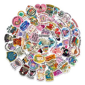 Vibrant 56-piece pink reading stickers set for book lovers featuring literary theme designs