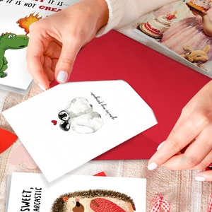 Romantic illustrated greeting cards with red envelopes for couples and gifts