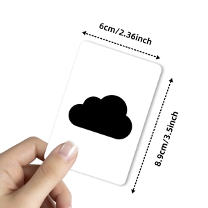 Minimalist black cloud graphic flashcard measuring 6cm x 8.9cm held by hand on white background