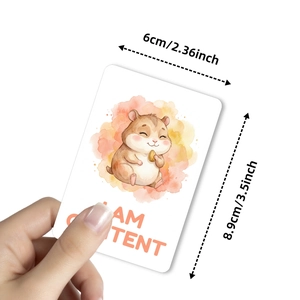 Cute cartoon hamster watercolor emotion card with I AM CONTENT text and 6x8.9cm dimensions