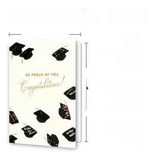 Detail view of 12x18cm graduation card with 300GSM paper and golden greeting text