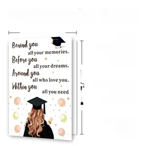 Detailed dimension guide for 300GSM graduation greeting card with matching envelope