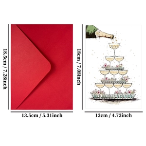 Detailed view of large wedding greeting card with envelope and precise dimensions