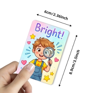 Carta di lode cartoon con illustrazione ragazzo 'Bright!' e stelle, 6x8,9cm per bambini