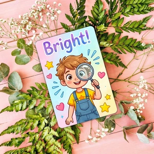 Carta premio per bambini con un ragazzo dei cartoni animati e la scritta Bright