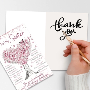 Lot de cartes de vœux pour sœur avec arbre à cerisier rose et stylo de calligraphie