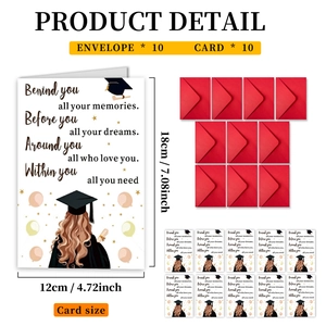 Detailed size specifications for 10-pack graduation cards and red envelopes set