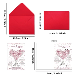 Set de carte de vœux pour sœur avec enveloppe rouge et motif floral pour un beau cadeau