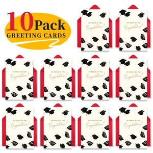 10-pack of graduation greeting cards with red envelopes and golden congratulatory text
