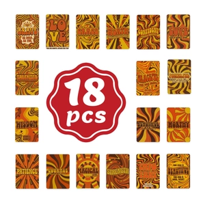 Set of 18 retro psychedelic thank you cards with vibrant wavy designs and warm colors