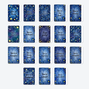 Set of 18 starry night inspirational reward cards with watercolor galaxy and star designs