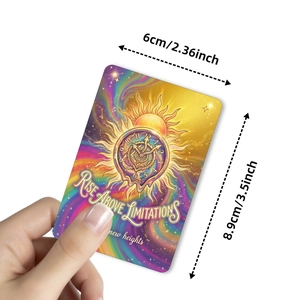 Psychedelische klok motivatiekaart met Rise Above Limitations tekst 6x8,9cm