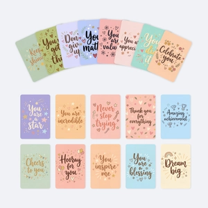 Set of 18 colorful inspirational quote cards with pastel colors and motivational text