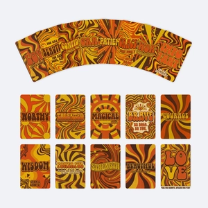Set of 18 retro American style affirmation cards with warm psychedelic floral designs
