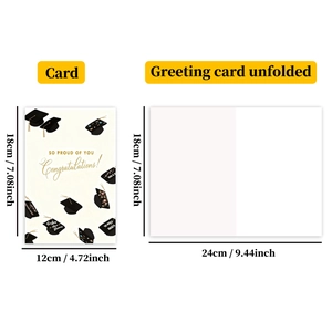 Dimensional details of graduation greeting card showing folded and unfolded sizes clearly