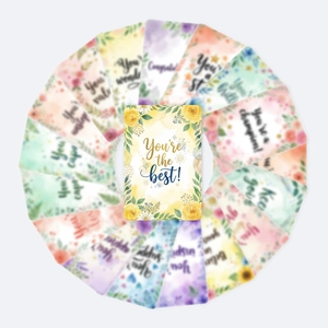 Macro fan layout showing watercolor floral inspirational cards with hand-drawn motivational text