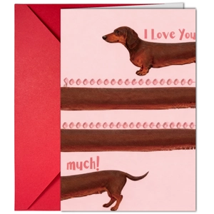 Cute Dachshund Long Dog Greeting Card Pink With Red Envelope For Valentine's Day Anniversary Gift Card I Love You So Much