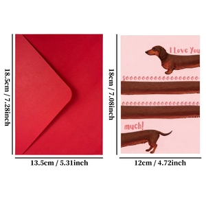Cute dachshund greeting card with red envelope and I Love You text 18x12cm