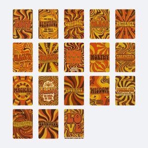 Detailed macro view of 18 vintage American style thank you cards with retro 70s warm patterns