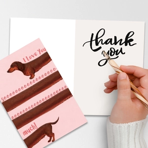 Dachshund dog greeting card with I Love You lettering for Valentines Day including envelope